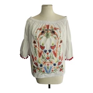 NWT Grand & Greene Embroidered Off Shoulder Boho Top Size Small
